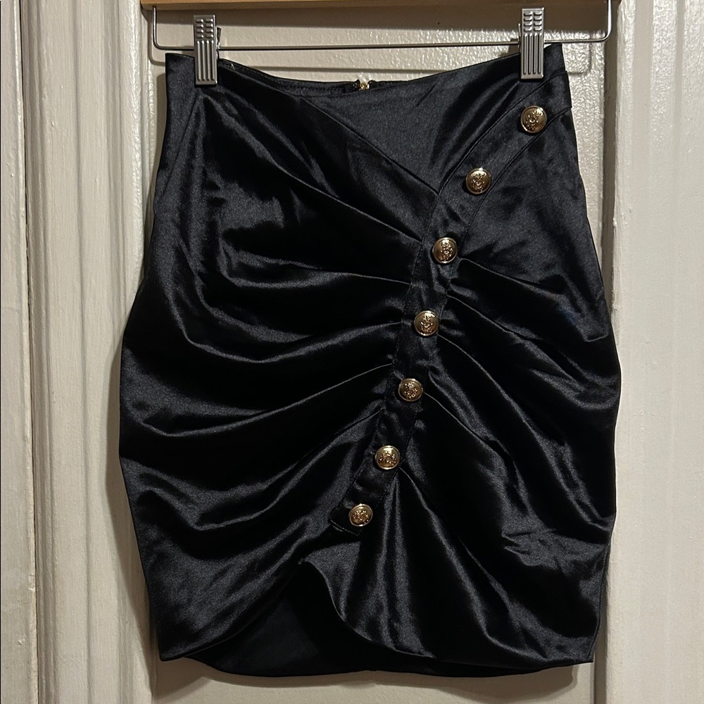 Fashion Nova Black Mini Skirt with Gold Buttons